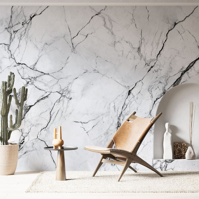 Papier peint marbre blanc avec veines délicates pour décoration intérieure élégante
