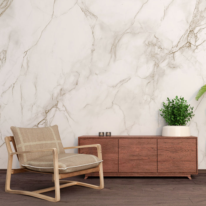 Papier peint marbre blanc avec veinage doré pour salon élégant et moderne