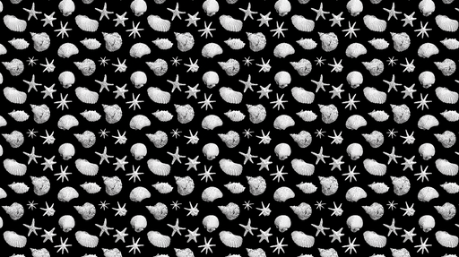 Papier peint marin Coquillages et étoiles de mer sur fond noir