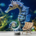 Papier peint marin avec hippocampe élégant en milieu aquatique pour décoration murale moderne