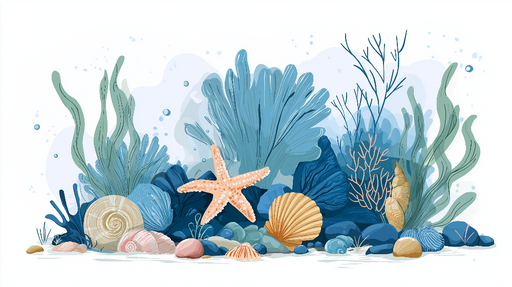 Papier peint marin Scène sous-marine apaisante avec coraux et coquillages