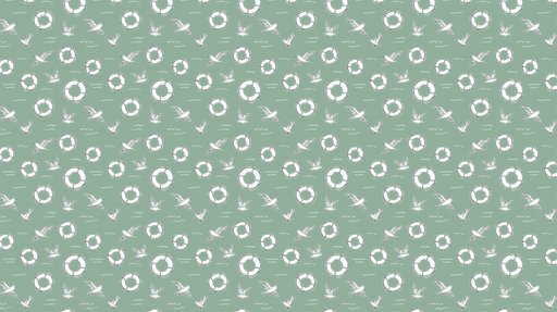 Papier peint marine Motif de bouées et oiseaux sur fond vert