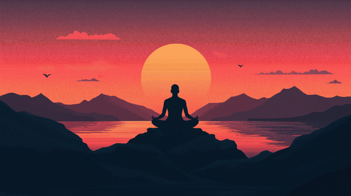 Papier peint Méditation Méditation en dessin au coucher du soleil