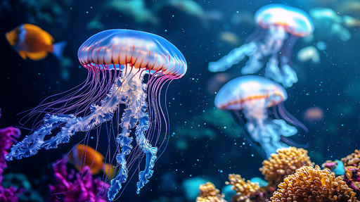 Papier peint méduse Design aquatique vibrant avec méduses et coraux colorés