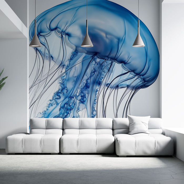 Papier peint élégant avec méduse bleue sur fond clair pour salon moderne