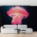 Papier peint artistique avec méduse rose lumineuse pour salon moderne