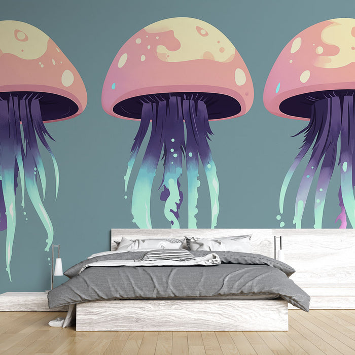 Papier peint moderne avec illustrations colorées de méduses pour chambre à coucher design