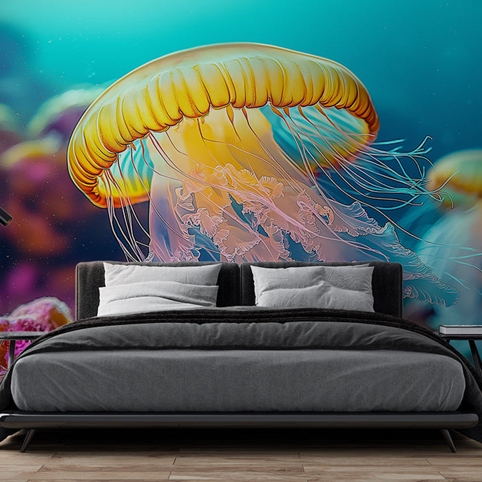 Papier peint méduse colorée dans un océan vibrant pour chambre moderne