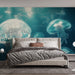 Papier peint méduse lumineuse dans un océan turquoise pour chambre moderne.