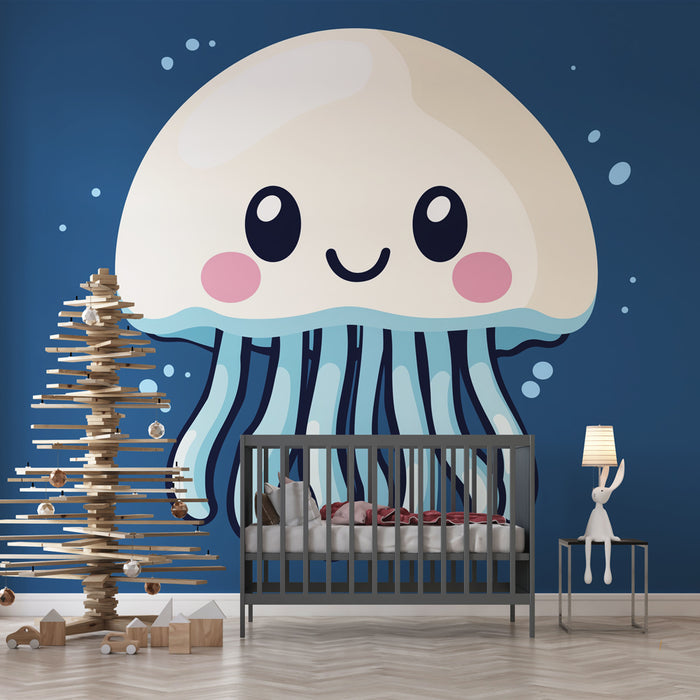 Papier peint méduse mignonne avec des couleurs douces pour chambre d'enfant.