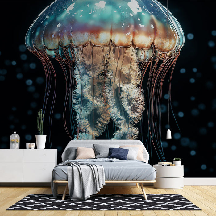Papier peint méduse lumineuse en apesanteur pour chambre moderne et élégante