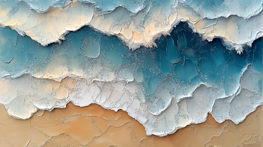 Papier peint mer et plage Vagues texturées aux teintes bleu clair et sable doré