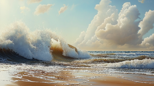 Papier peint mer et vagues Vagues majestueuses sur une plage ensoleillée