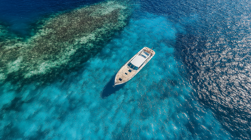 Papier peint mer turquoise Bateau naviguant sur des eaux cristallines