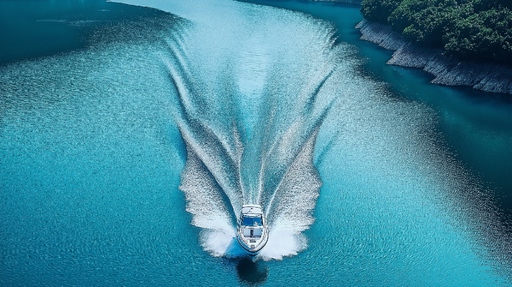 Papier peint mer turquoise Bateau voguant sur des eaux paisibles