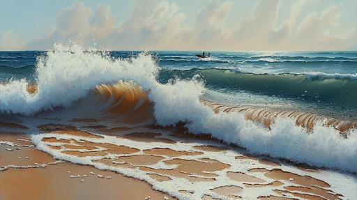 Papier peint mer Vagues dynamiques et coucher de soleil paisible