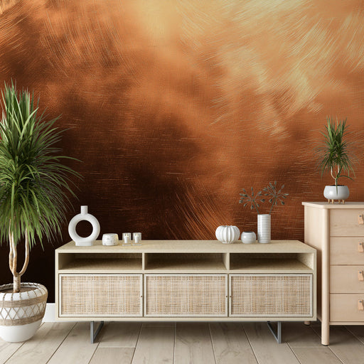 Papier peint métal cuivré avec texture brillante pour salon moderne et élégant
