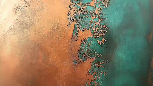 Papier peint métal et turquoise Motif abstrait cuivré et turquoise