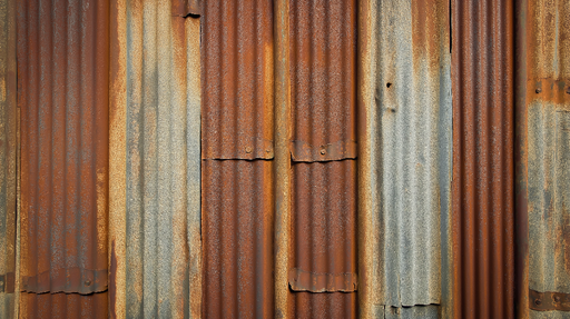 Papier peint métal rouillé Motif de tôles ondulées aux nuances de rouille et de gris