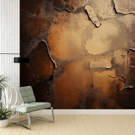 Papier peint métallique avec textures bronze et noir en dégradés pour salon moderne