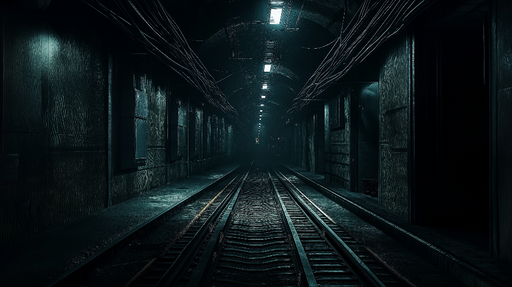 Papier peint métro sombre Tunnel ferroviaire évocateur avec éclairage mystérieux