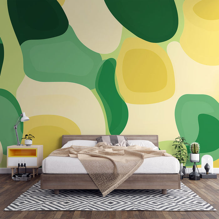 Papier peint moderne | Motif abstrait vert et jaune