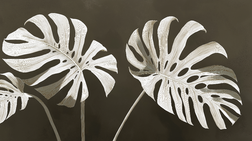 Papier peint monstera Feuilles monstera blanches sur fond sombre