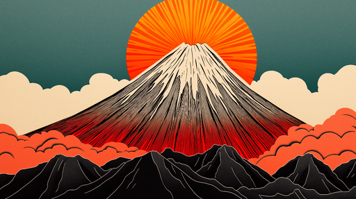 Papier peint mont Fuji Illustration artistique du mont Fuji au lever du soleil