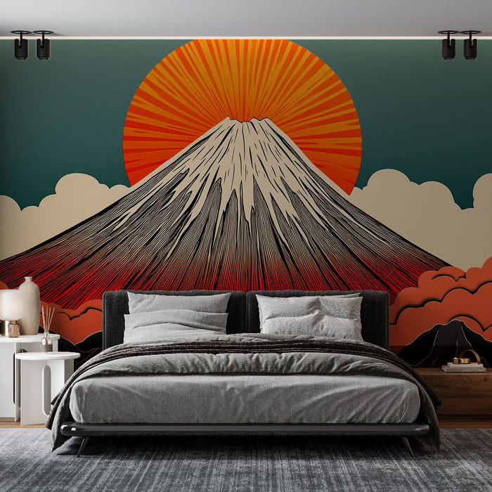 Papier peint mont Fuji | Illustration artistique du mont Fuji au lever du soleil