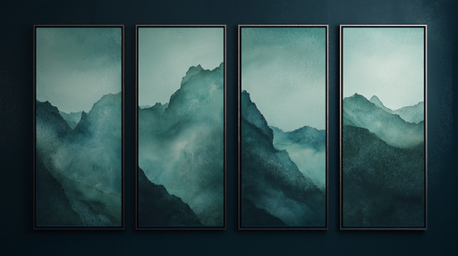 Papier peint montagne aqua Paysage abstrait aux nuances de bleu et vert