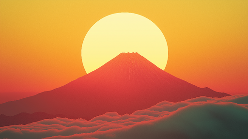 Papier peint montagne au coucher de soleil Mont Fuji et ciel flamboyant