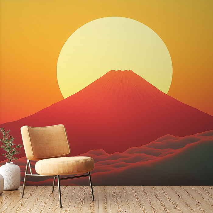 Papier peint montagne au coucher de soleil | Mont Fuji et ciel flamboyant