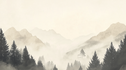 Papier peint montagne brumeuse Paysage serein en nuances de gris et vert