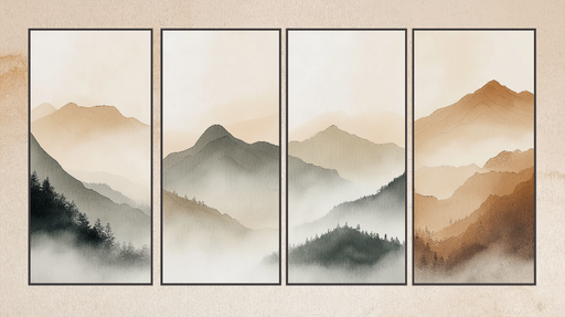 Papier peint montagne brumeuse Paysages de montagnes doux en dégradé de couleurs