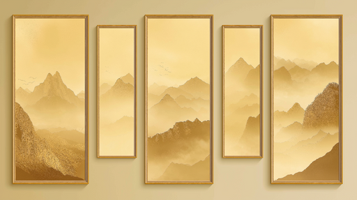 Papier peint montagne dorée Paysage de montagnes enveloppées de brume