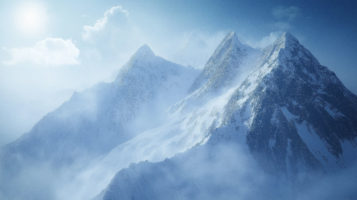 Papier peint montagne enneigée Paysage alpin avec brume et ciel bleu clair