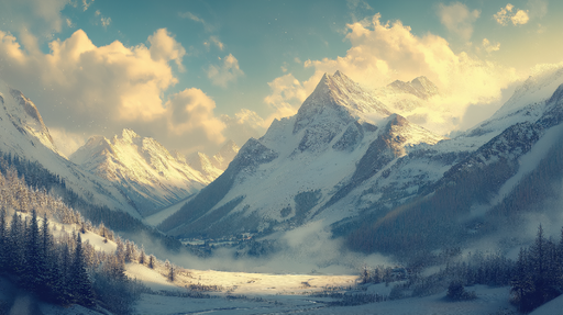 Papier peint montagne enneigée Paysage alpin serein et majestueux