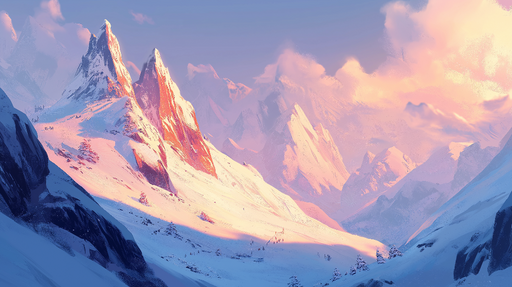 Papier peint montagne enneigée Paysage époustouflant de sommets enneigés au coucher du soleil