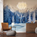 Papier peint paysage hivernal avec montagnes enneigées en dégradé de bleu et blanc pour salon moderne