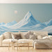 Papier peint paysage montagneux enneigé minimaliste aux tons glacés pour salon moderne