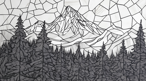 Papier peint montagne et forêt Motif géométrique en noir et blanc