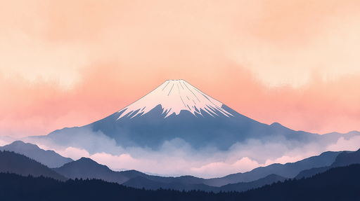 Papier peint montagne Mont Fuji au crépuscule avec des nuances douces
