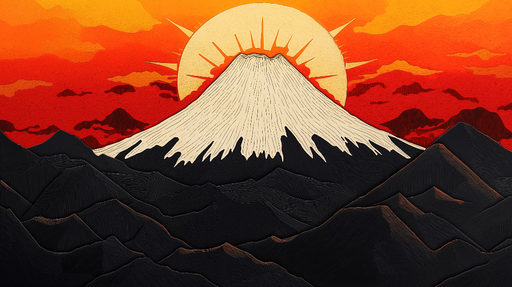 Papier peint montagne Mont Fuji stylisé au lever du soleil