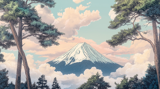 Papier peint montagne Montagne majestueuse entourée de nuages et d'arbres