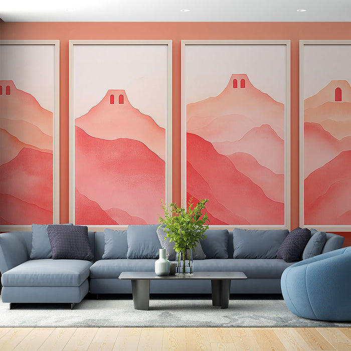 Papier peint montagne pastel | Paysage abstrait en dégradé de rose