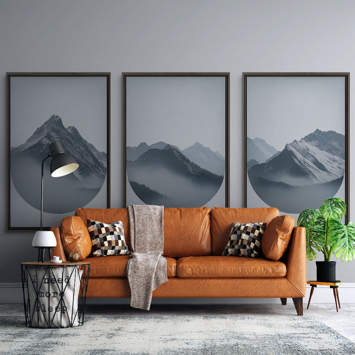 Papier peint montagne paysage | Composition moderne en nuances de bleu et gris