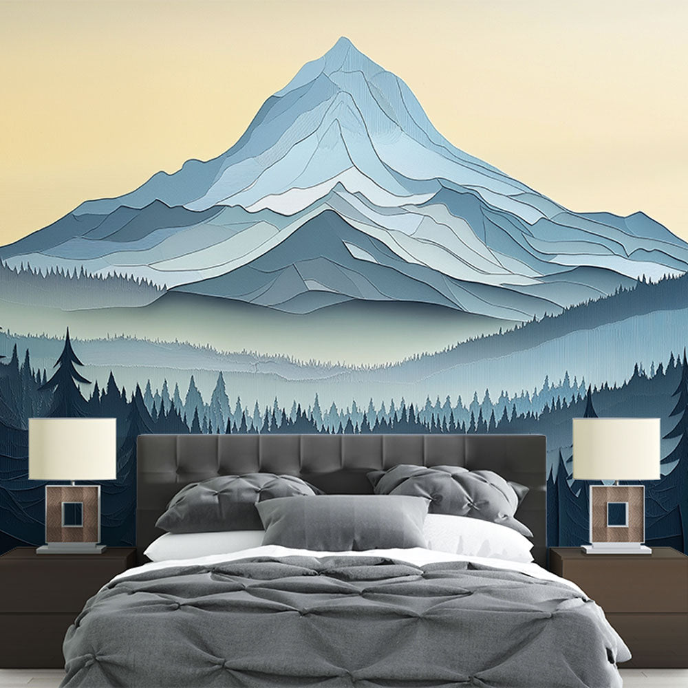 Papier Peint 3D Autocollant Luna - Motif Montagne Bleu/vert (R18210) - Amovible