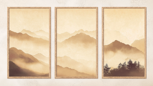 Papier peint montagne Paysage de montagnes brumeuses en dégradés de beige