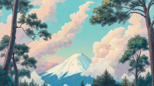 Papier peint montagne Paysage serein avec un mont enneigé et un ciel pastel