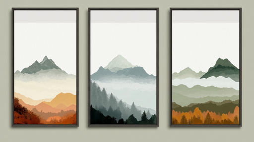 Papier peint montagne Paysages stylisés aux nuances chaleureuses et apaisantes